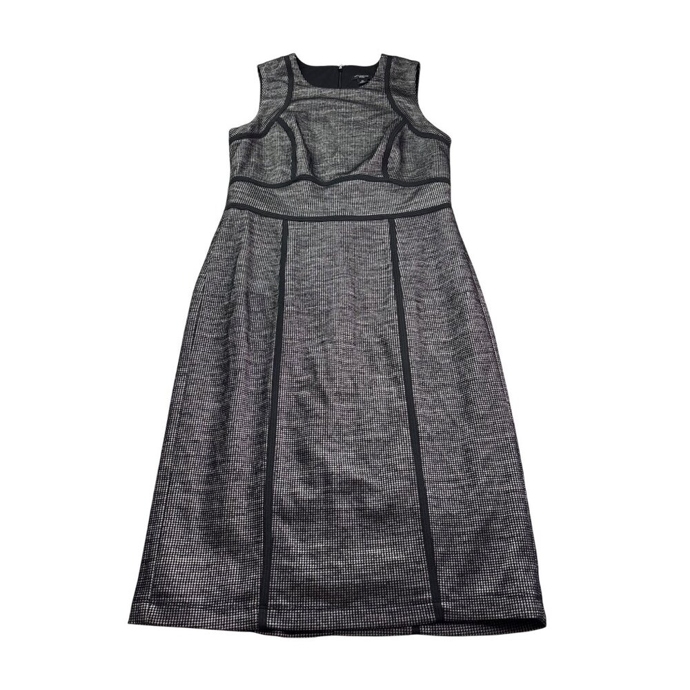 Ann Taylor Petite Houndstooth Sleeveless Sheath Midi Dress Size 4P Black Silver